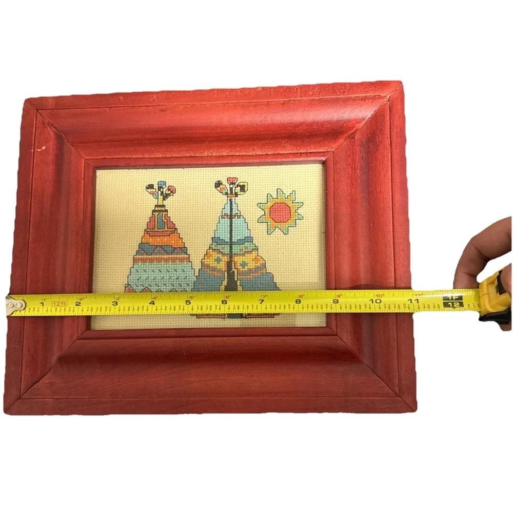 Vintage Teepee Native American Indian Cross Stitch Picture 11.25